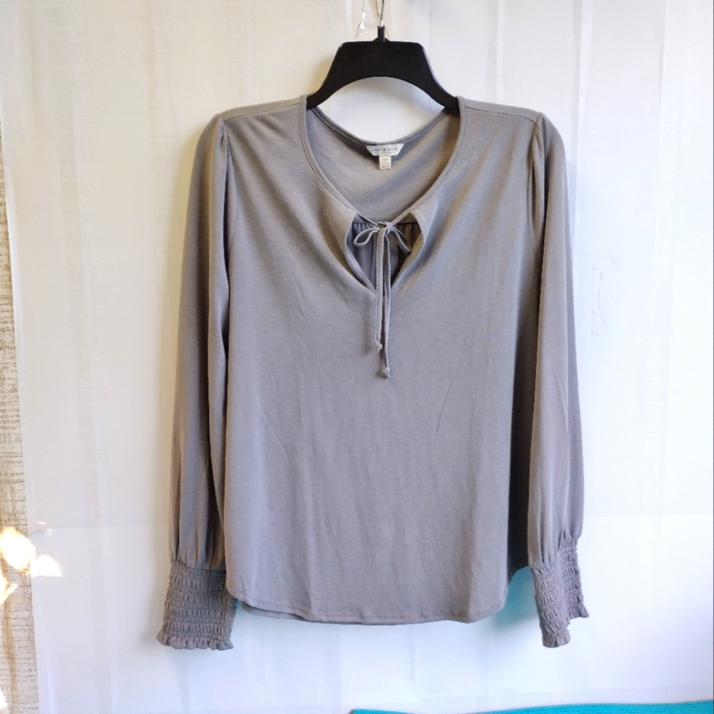 Lucky Brand Women's Gray Long Sleeve Peasant Blouse S Pet